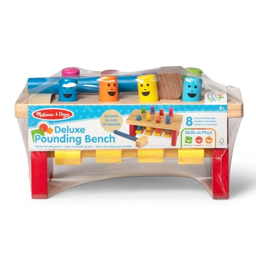 Image of MeMelissa & Doug Deluxe Pounding Bench Wooden Preschool Learning Toy with Mallet Classic Wooden Toddler Toys for Ages 2+Lissa & Doug Deluxe Pounding Bench Wooden Preschool Learning Toy with Mallet
