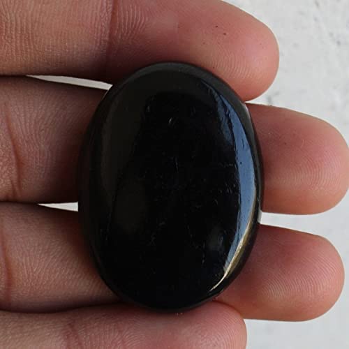 INDIA HERSTELLUNG Natürlicher schwarzer Turmalin Kristall Cabochon zum Schutz vor negativer Energie & bösen Blick-B0B5LP7MZZ, Silber, Erstellt Saphir, Silber, Kreierter Saphir