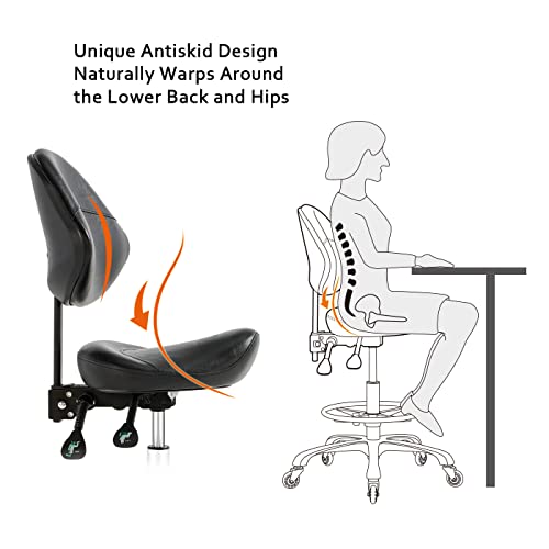 Saddle Stool Chair With Back Support Footrest, Heavy-Duty(350Lbs), Hydraulic Rolling Swivel Adjustable Stool Chair For Salon Spa Beauty Massage Dental Clinic Home Office Use(With Backrest Footrest) #TOP1