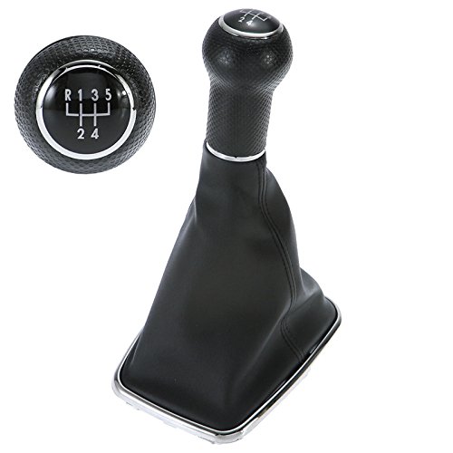Seteda 5-Speed Gear Shift Knob Gaitor Boot Cover PU Leather Black for VW Mk4 1999-2004 Golf GTI R32 Jetta 05 Bora