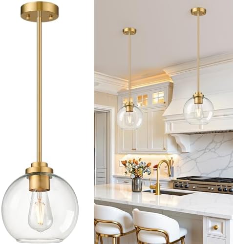 2 Pack Gold Globe Pendant Lights, Mid Century Gold Pendant Light ...