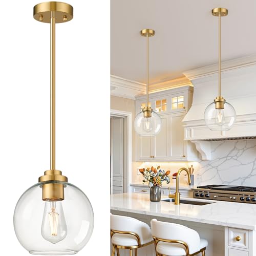 2 Pack Gold Globe Pendant Lights, Mid Century Gold Pendant