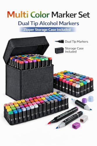 Image of Brand Conquer Dual Tip Colorful Art Markers Sketch Pens With Carrying Case For Painting Sketching Calligraphy Drawing -Twin Head Permanent Colouring Marker Pens For Kids