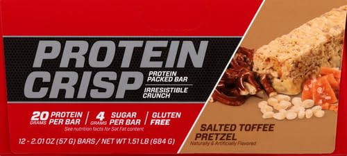 Image of BSN Protein Crisp Bar, 20g Protein, Salted Toffee, 12 Count (Pack of 4)