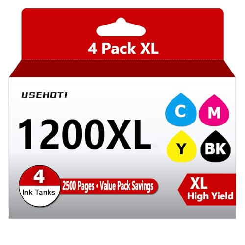 USEHOTI PGI-1200XL Compatible Ink Cartridges for Canon Maxify MB2720 MB2120 MB2020 MB2320 MB2030 MB2050 MB2350 Printers, High Yield Ink Set Black Cyan Magenta Yellow, 4 Pack