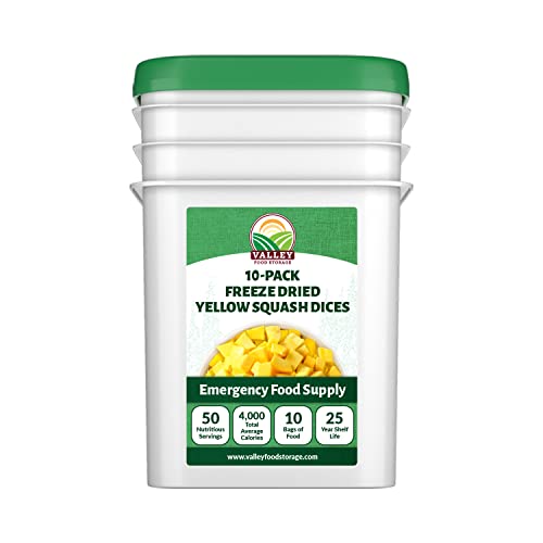Image of Freeze Dried Yellow Squash 10-Bag Bucket, 35 Oz | Premium Emergency Food Supply 25 Year Shelf Life | Prepper Supplies, Survival Food, Off Grid Living Supplies | Valley Food Storage Packaged in USA
