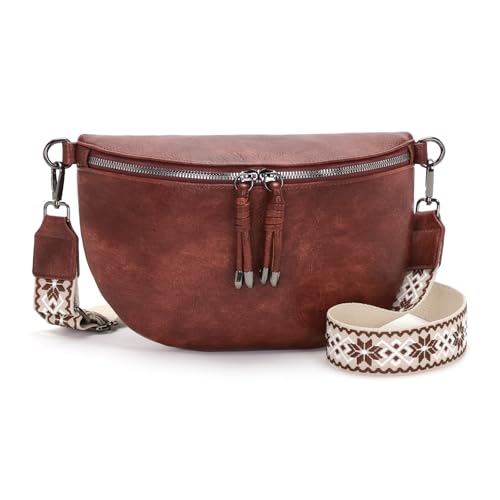 YISUOHOOM Riñonera Mujer Elegante Bolso Bandolera Cruzado Pequeño de PU Cuero Marrón - Regalos Para Mujer