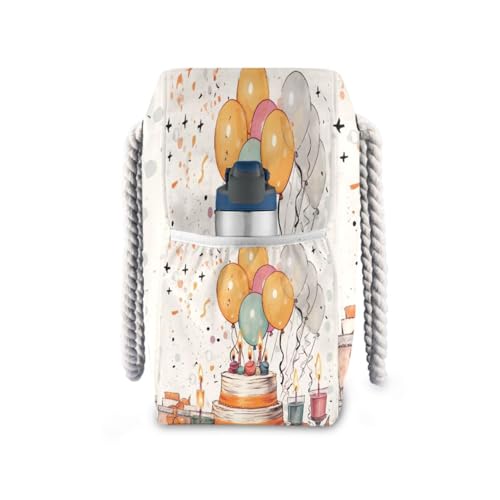 Happy Birthday Pattern Beach Bag & Travel Tote Bag Large Sandproof with Zipper Closure, Wet Pouch for Swim Gym Travel3