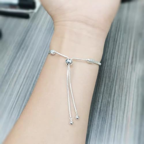Charm Bracelet for Women Snake Chain Bracelet Handmade DIY Jewelry Gift for Women Adjustable(Silver)2