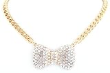 Goldtone with Clear Iced Out Medium Bow Style Pendant with a 20 Inch Adjustable Chain Necklace (B-261)