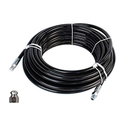 Sewer Jetter Kit 1/4" NPT x 50' Hose & 4.5 Orifice Button Nose Nozzle 4000 PSI Cover