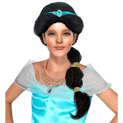 Perruque princesse arabe noire cheveux longs artificiels Widmann pour costume de carnaval adulte
