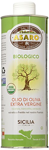 Asaro Organic Extra Virgin Olive Oil - 25.36 Fluid Ounce Can - From Sicily, Italy - Cold-Pressed & Handpicked - 100% Extra Virgin Olive Oil (EVOO) - Organic, Non-GMO, Vegan - Fresh, Bright Flavors