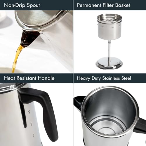 Primula Stovetop Coffee Percolator, Premium Stainless Steel Coffee Maker With Reusable Filter Basket, Non-Drip Spout, Glass Knob Brew Indicator And Heat Resistant Handle thumb #3