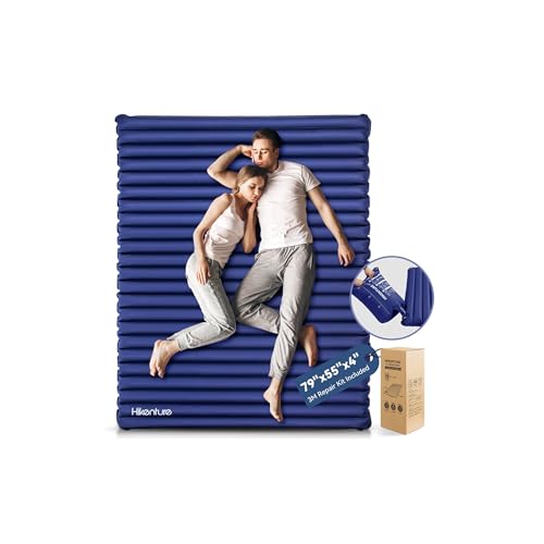 Image of Hikenture Double Sleeping Pad for Camping, Ultralight 4 inch Extra-Thick Camping Mattress 2 Person, Inflatable Backpacking Sleeping Mat, Hiking Air Mattress for Tent (Navy Pumpsack 79x55in)