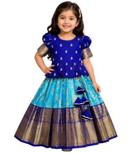 Image of Girls Ethnic Wear Cotton Blend Flower Printed Readymade Lehenga Choli Set For Girls Festive Any Occasions