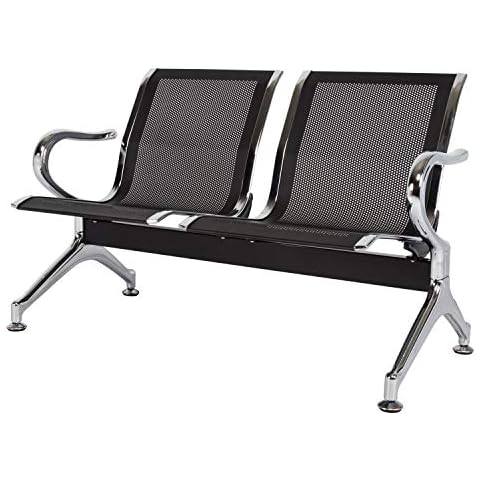 KINTNESS 2 Seat Reception Chair Benches Office Chair Guest Heavy Duty Waiting Room Chairs with Arms for Lobby, Office, Bank, Hospital Bench, Black Cover