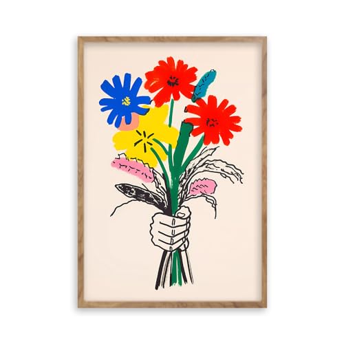 阪画屋 ピカソ 「花束を持つ手」風 アートパネル アートボード ポスター 玄関 壁画 壁掛け 壁飾り 部屋飾り 飾り絵 絵 絵画 油絵 ソファの背景画 インテリア 現代 モダン フレーム 額付き 木枠付きの完成品 木目調 キャンバス 風水 風景画 プレゼン