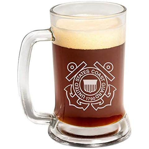 US Coast Guard Glass Beer Mugs (Set of Two) – Coast Guard Engraved Glass Beer Mug - Gifts for Beer Lovers - Coast Guard Present for Retirement, Graduation, Birthday – Coast Guard Home Décor Cover