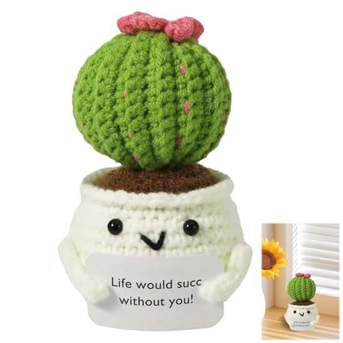 Emotional Support Plant Gift,Crochet Cactus,Positive Cactus,Cactus Crochet Doll,for Adults Children Room Office Desktop Decoration (Green Cactus)