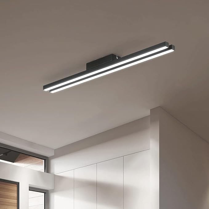 Elksdut Minimalistische lange strook plafondverlichtingsarmatuur, semi-inbouw moderne LED-plafondverlichting, industriële geometrische lineaire kroonluchter voor eetkamer woonkamer keuken photo 2