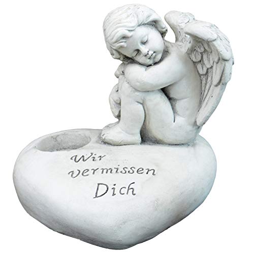 INtrenDU Großer Grabengel auf Herz wetterfest mit Aufschrift - wir vermissen Dich - Grabschmuck