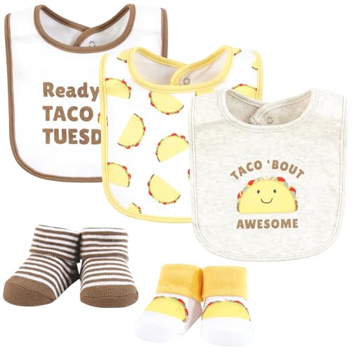 Image of Hudson Baby Unisex Baby Cotton Bib and Sock Set, Taco Tuesday, One Size