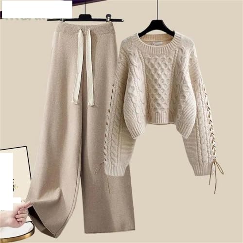 Women's Autumn Winter Loose Fashion Warm Pullover Knitted Sweater+ Elegant Wide Leg Pants Two-Piece Set2