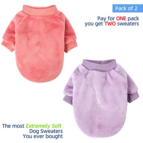Image of FabriCastle Dog Sweaters, 2-Pack Dog Clothes XXS XS for Small Dogs Girl & Cats, Ultra Soft and Warm Pet Coats, Winter Pet Jacket, Doggy Apparel Costumes, Puppy Outfits (Pink,Light Purple, XX-Small)