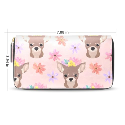 Long Wallets Leather Bifold Wallet for Women Chihuahua Dog Pink with Zipper Credit Card Holder Large Capacity2