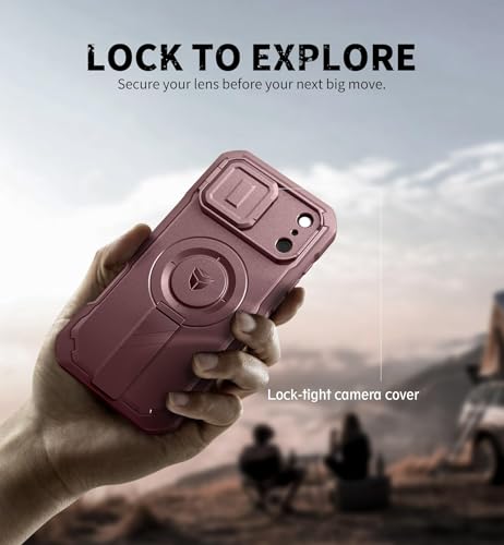 Image of Dexnor for iPhone 17 Pro Max Case, [2 Front Frame & Built-in Flip Camera Cover & Kickstand], Compatible Wireless Charging, Heavy-Duty Portection Case with Screen Protector, 6.9 inch Maroon Red