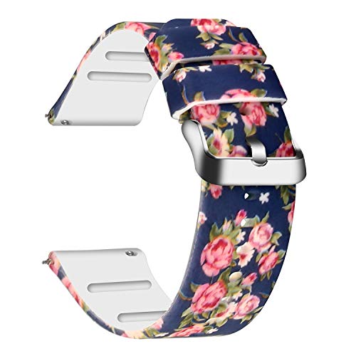 JIELIELE 20mm 22mm Watch Band for Men Women, Silicon Sports Release Replacement Smart Watch Bands (Dark Blue Rose, 22mm)
