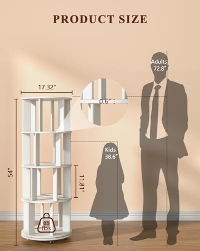 Image of IUNVR 4 Tier Rotating Bookshelf Tower Spinning Bookshelf with Swivel Wheels Book Shelf Rotating Storage Tower for Kids Adult Narrow Solid Wood Revolving Bookcase Organizer for Bedroom Living Room