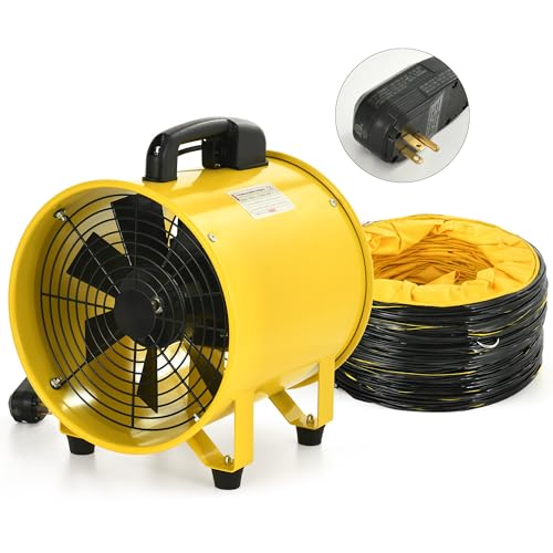 YITAHOME Two Speed Exhaust Fan 12 Inch, Utility Blower Extractor Fan with GFCI Plug Automatic Power-off Protection, Portable Ventilation Fans with 16FT Ventilator Duct Hose w/16FT Ducting Ye