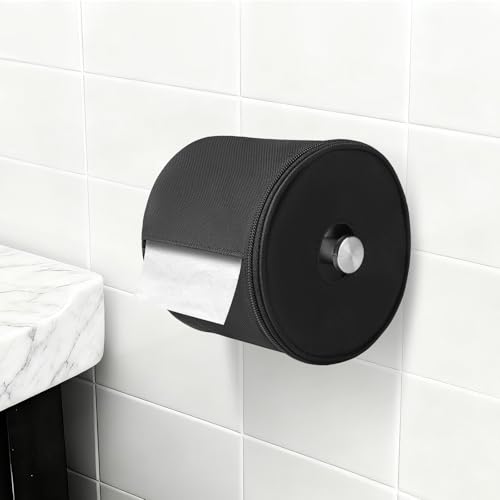 FIYEMNI Cat-Proof Toilet Paper Guard Anti-Dog Full Enclosure Tissue Paper Protector Cover. Stops Pets Unrolling & Wasting Rolls Fits Standard Holders Oxford Cloth Black