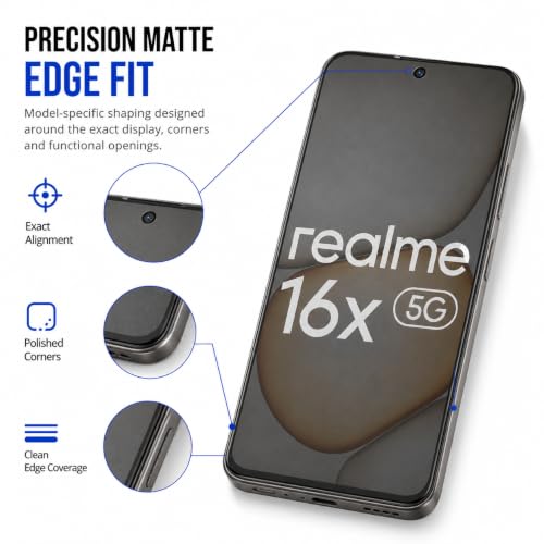 Image of FIRST MART Military-Grade Matte Tempered Glass for Realme 16x (6.82 Inch) With Installation Kit | Edge to Edge Coverage |Anti-Glare, Bubble-Free [2 Pack]
