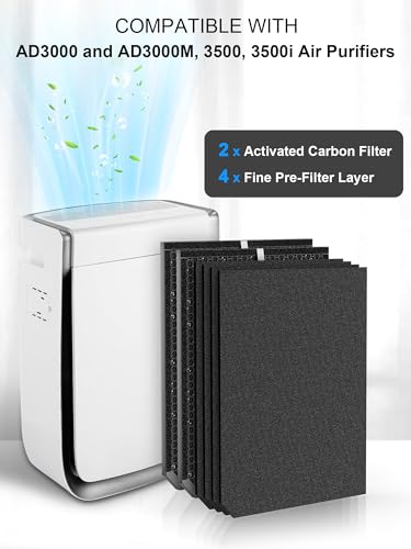 Image of 3500 /3000 Carbon Filters Compatible with Air Doctor 3500, 3000, 3000M Air Purifiers, Includes 2 Carbon VOCs Filters, 4 Sponge Pre-Filters, Comparable to Part # ADF3002, ADF3003