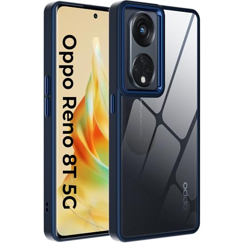 Image of A rtistque Frosted Translucent Back Cover Case for Oppo Reno 8T 5G | Chrome Ring Design | Premium Matte Finish | Shockproof TPU | Slim Protective Design | Oppo Reno 8T Back Cover - Blue