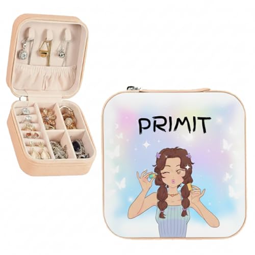Image of PRIMIT Personalized Jewelry Box with Name & Birth Flower - Custom Travel Jewelry Organizer Case - Bridesmaid, Birthday, Christmas Gift for Women & Girls (Makeup Girl)
