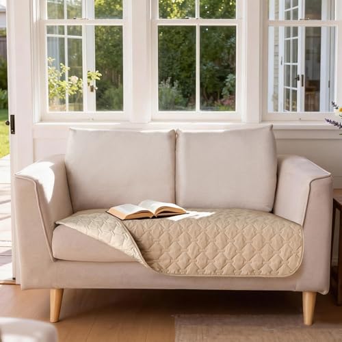 Image of gogobunny 100% Double Sided Waterproof Dog Blanket Soft Pet Bed Cover Reversible Protect Furniture Couch Sofa Car for Puppy Cat Kids (Dark Beige /Light Beige, 32x53 Inch (Pack of 1))