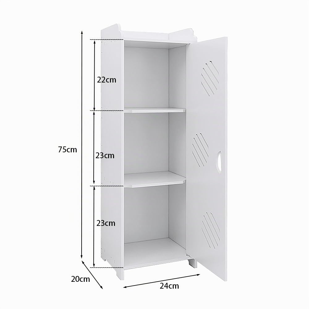 LANTUS Petit Meuble de Rangement pour Toilettes, Meuble de Salle de Bain Support Papier Toilette avec Placard et étagères réglables-24 * 20 * 75cm -Blanc