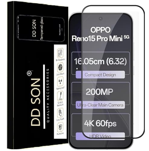 Image of DD SONPremium Tempered Glass Screen Protector Guard Compatible For Oppo Reno 15 Pro Mini 5G (6.32 Inch, Pack of 1) | Edge to Edge Coverage With Easy to installation kit for Smartphone