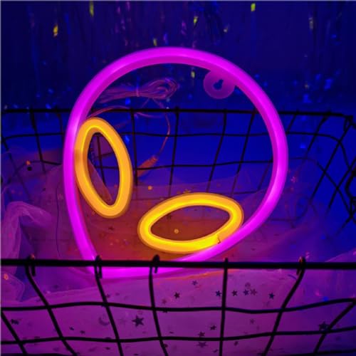 Image of Planet Alien Space Neon Signs, 5Pcs LED Neon Light for Wall Decor, Battery or USB Power, Led Sign for Bedroom Wall Decor Aesthetic Teen Girl Kid Room Christmas Birthday Wedding Party Pink Blue Yellow