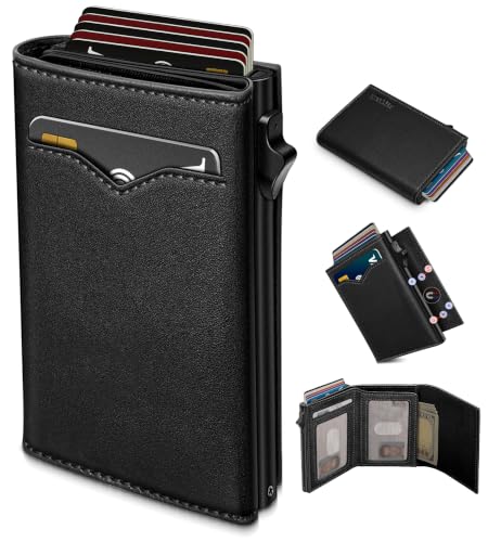 Image of miyozi Wallet for Men,with Cash Pocket 2 ID Window 9-13 Cards,Metal Case Smart Slim Pop Up Credit Card Holder Flip with Magnetic Closure RFID Blocking Trifold wallet with Gift Box
