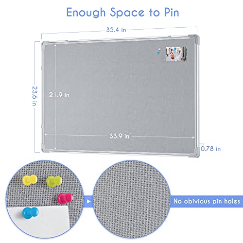 Maxtek Fabric Bulletin Board 36 X 24 Inches, Gray Fabric Cork Board Wall Mounted, Decor Pinboard For Home Office Classroom, 3' X 2' Message Memo Hanging Notice Board Aluminum Framed #TOP4