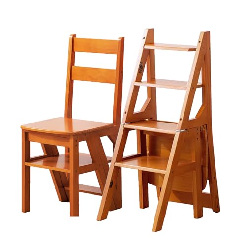 Taburete plegable de madera maciza, silla de escalera de madera para biblioteca, taburete portátil con peldaños, ideal para decoración del hogar, cocina, diseño de ahorro de espacio