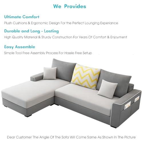 Image of Casaliving Afie LHS 4 Seater L-Shape Sofa Set with 2 Puffy for Living Room (Grey & Dark Grey Colour) Premium Fabric Sofa Set for Living Room