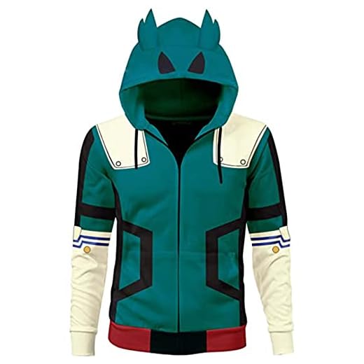 My Hero Academia Sudadera con capucha Cosplay Disfraz de Anime Midoriya Izuku 3D Impreso Sudaderas con capucha Sudadera de manga larga Weatshirts Chaqueta, Midoriya Izuku-verde, L