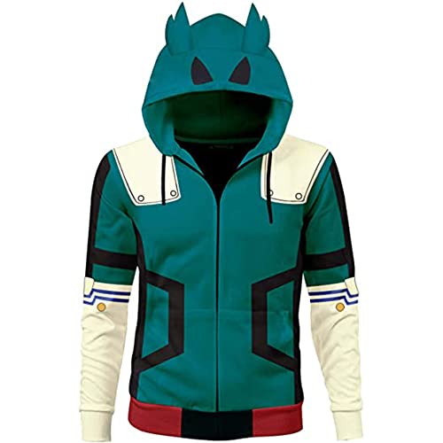 Zhongkaihua My Hero Academia - Sudadera con capucha para cosplay, disfraz de anime Midoriya Izuku, estampado 3D, sudadera con capucha y manga larga, verde, S