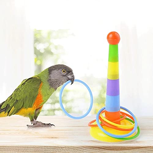 Image of Qpets 7PCS Bird Toys Set Bird Training Toys and Accessories Including Shopping Cart Basketball Stacking Skateboard Training Toy (Random Color) (Set One)